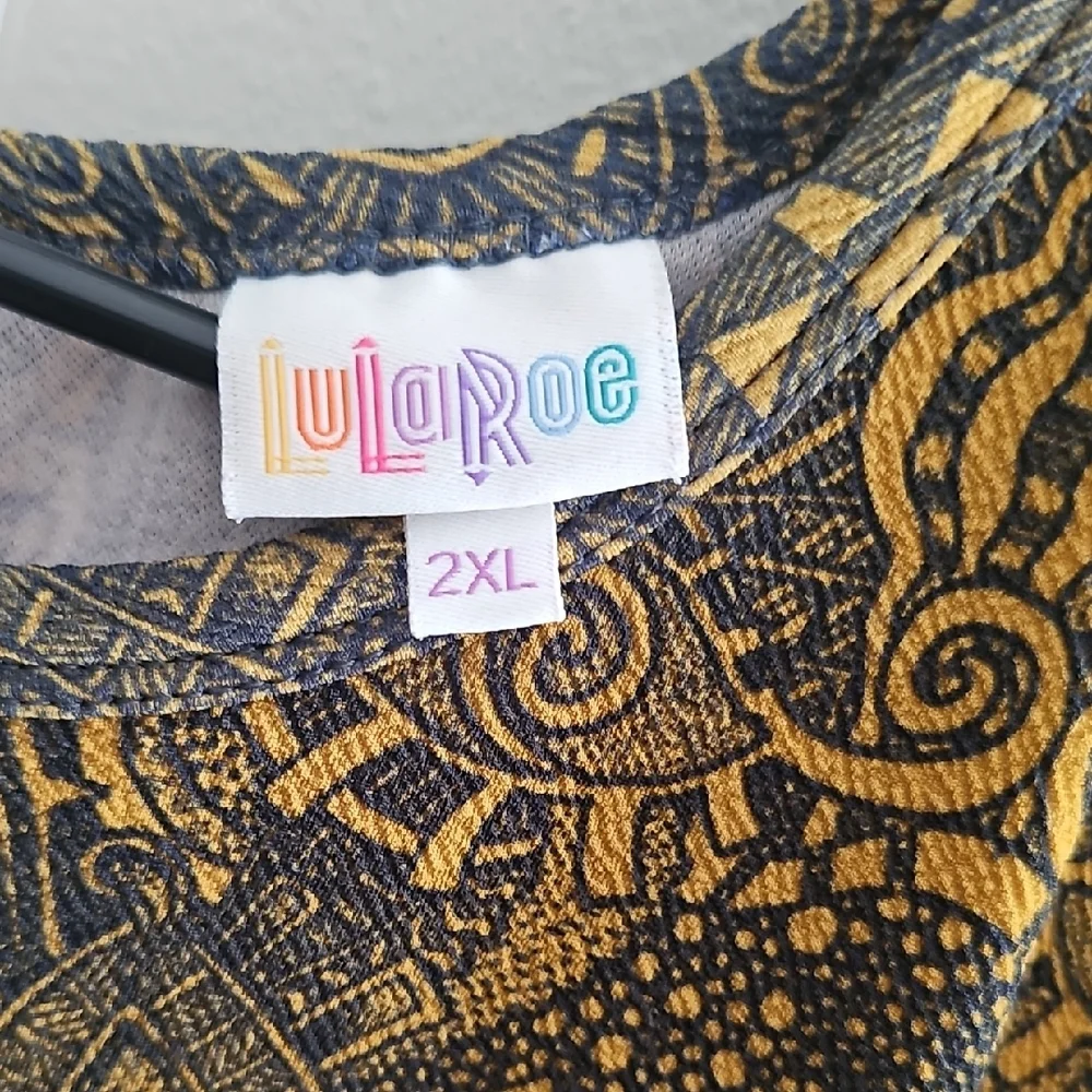 LuLaRoe Amelia Mustard And Navy Design Dress - Picture 2 of 5